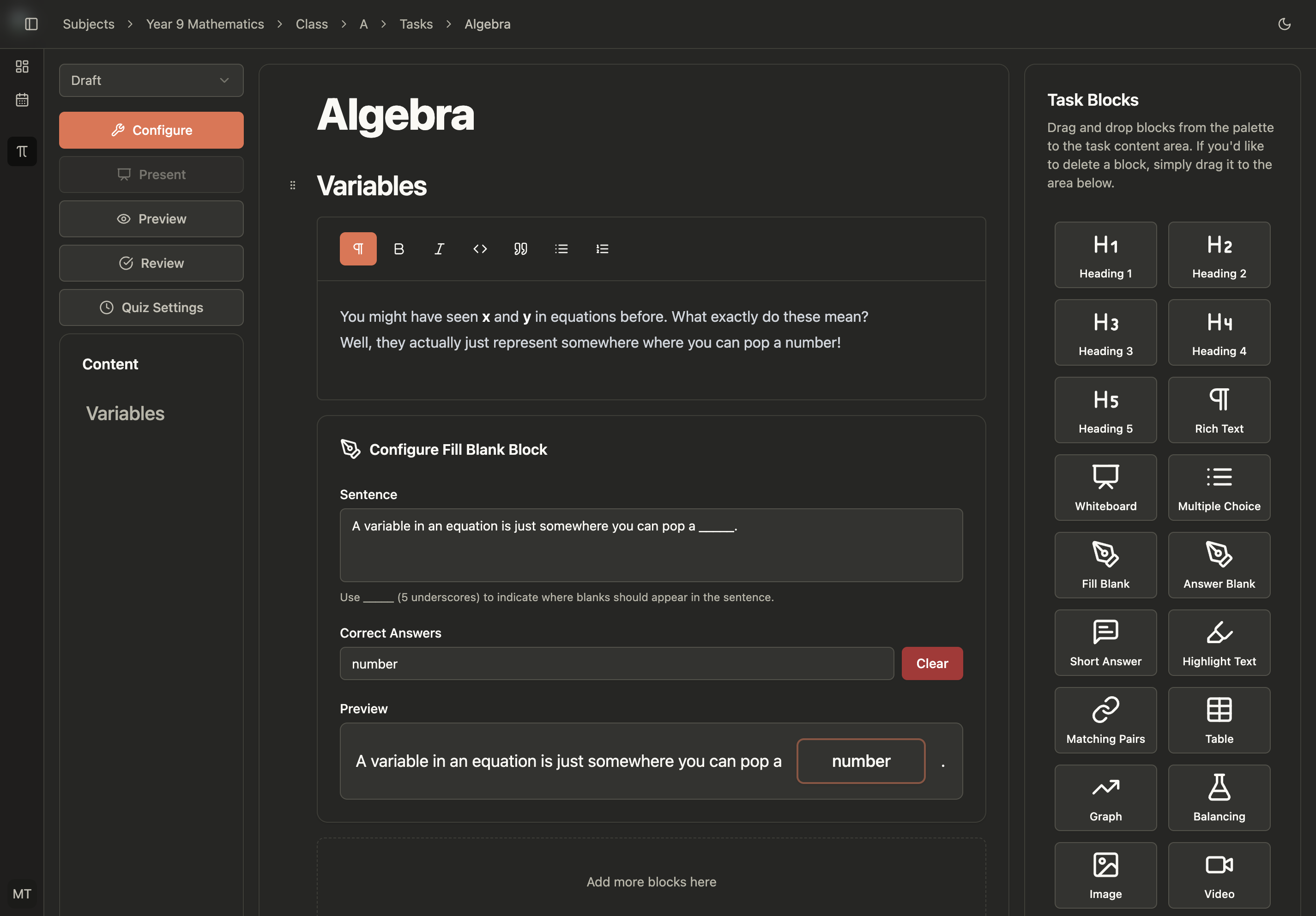 Lesson creation interface